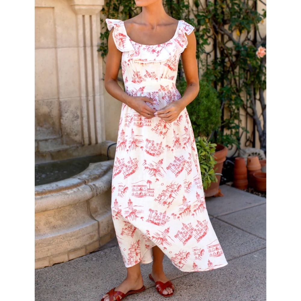 Emerson Fry St. John Dress Postcard Linen Women’s Size Small Maxi Red Print NWT